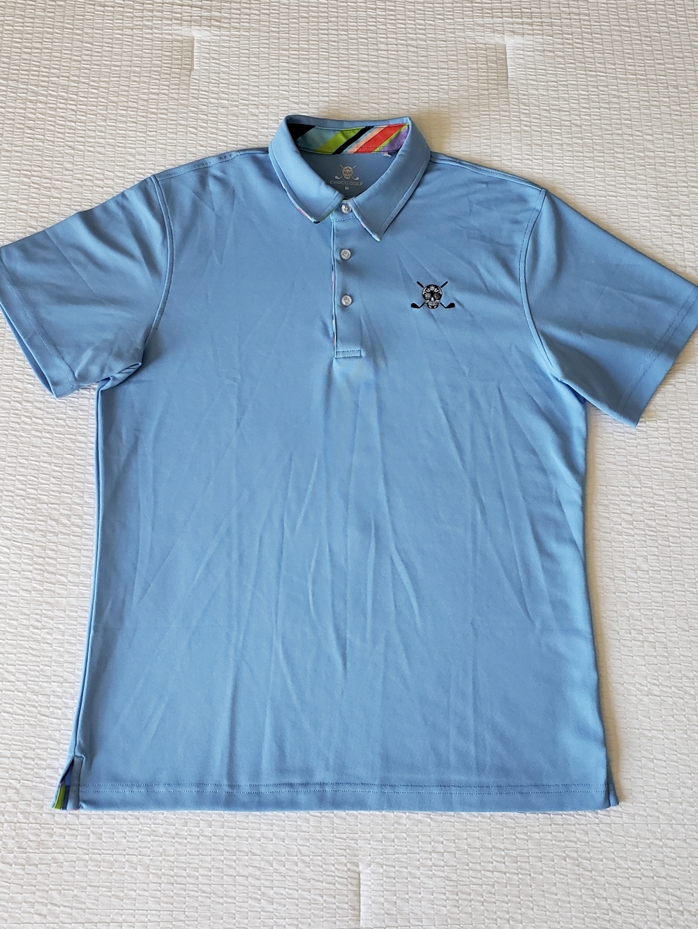 NWOT! CHUCO GOLF Men's Embroidered Logo Golf Polo Shirt (M) Baby Blue